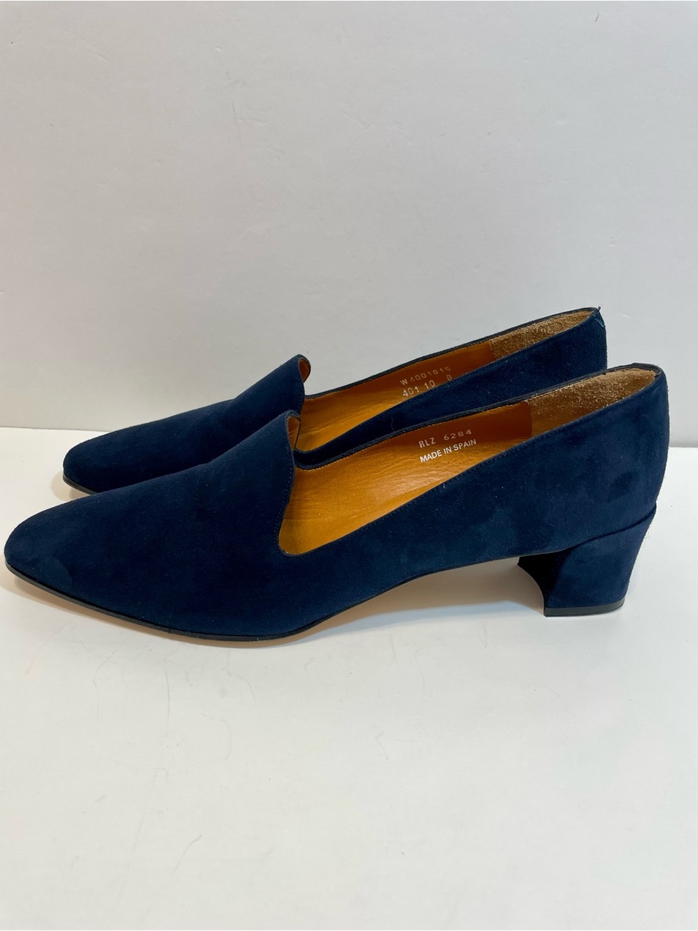 Vintage Ralph Lauren Women’s Suede Block Heel Navy Loafers Size 10 - Picture 5 of 13